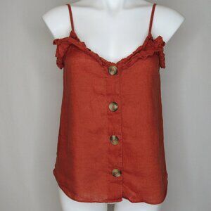 Vince Camuto Orange Linen Button Down Tank Top Ruffle Women's S Small